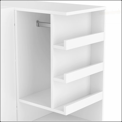 Armoire multifonctionnelle en bois avec 2 portes, tringle, bureau convertible et tiroirs de rangement pour la chambre à coucher et la salle de lavage