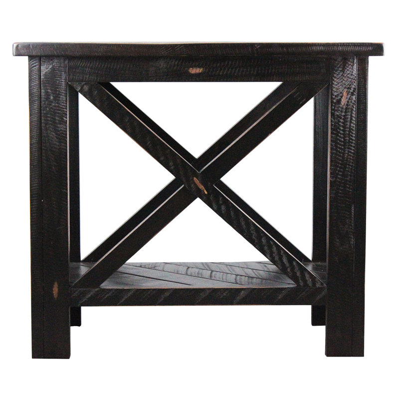 Table de bout en bois massif avec rangement Andrian, Noir antique rustique