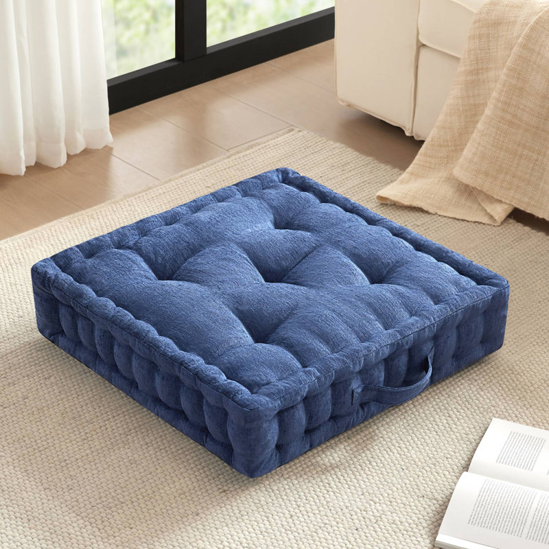 1- Piece 24x24" Poly Chenille Square Floor Pillow Cushion, Navy Blue