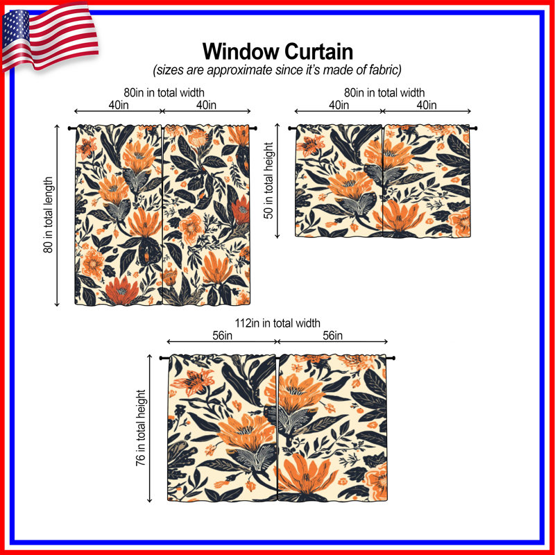 Rideaux audacieux à motif floral audacieux et obscurcissant - 2 panneaux, 40 po x 61 po - 2 panneaux