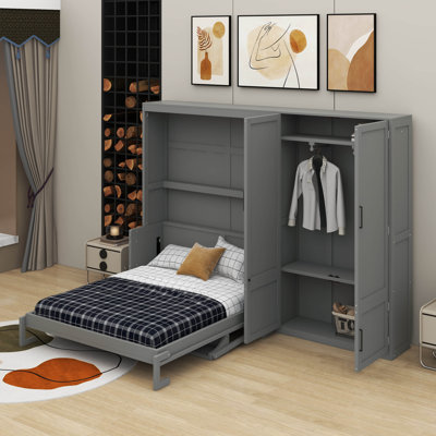 Grand lit escamotable mural avec placard