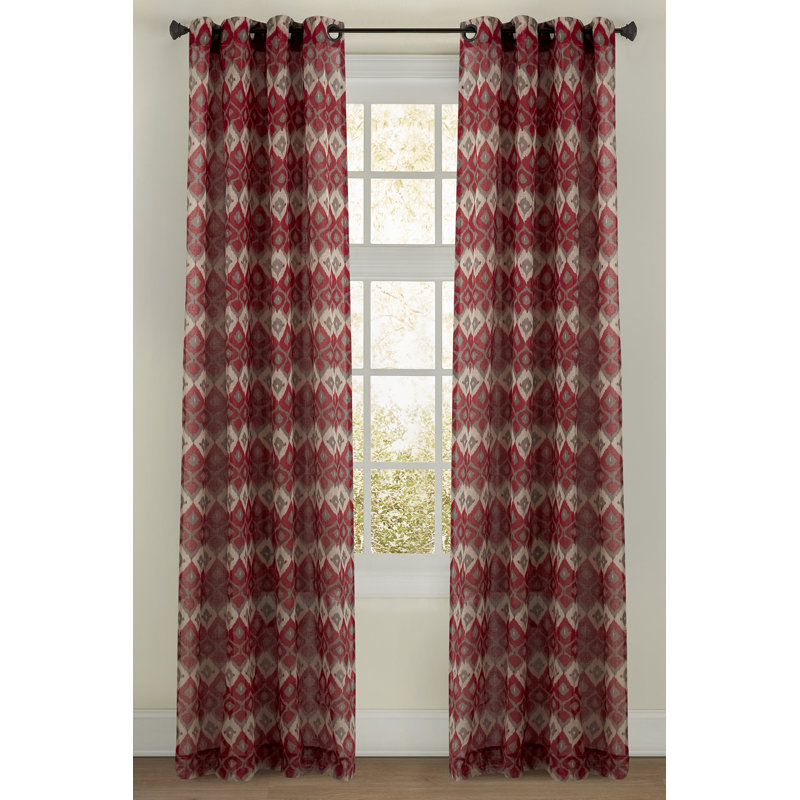 Ikat Linen Drapery Sheer, 50" W x 96" L, Red