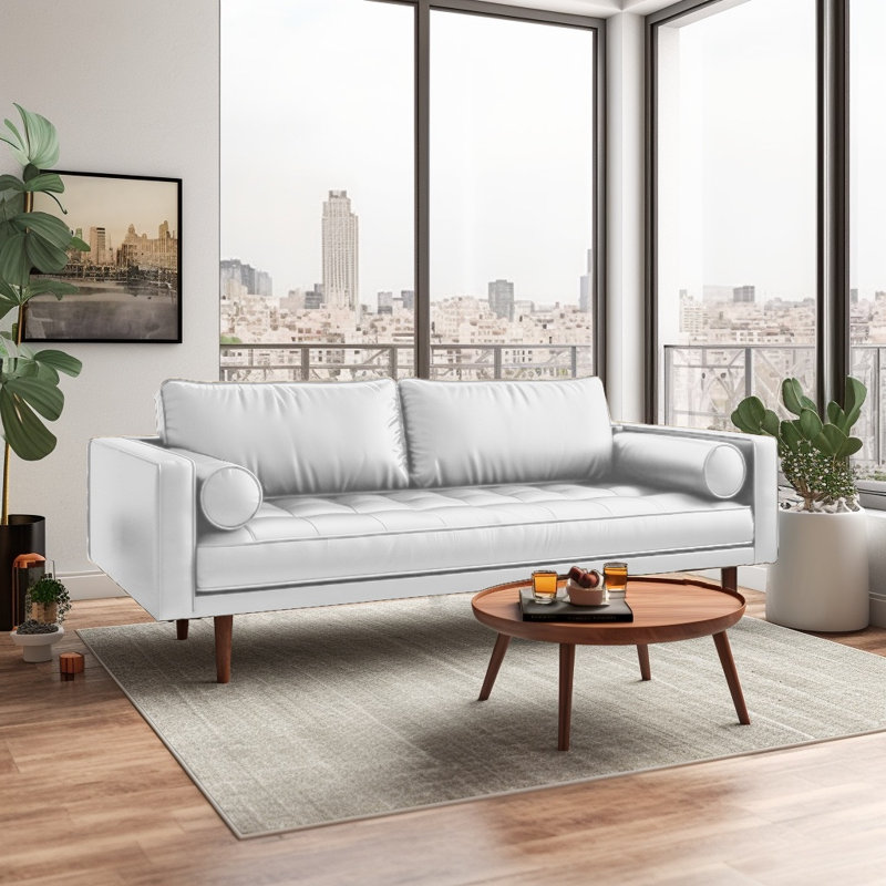 Brishon 70'' Faux Leather Sofa, White Faux Leather