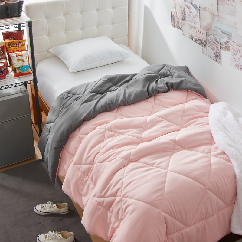 Reversible Rose Quartz and Charcoal Gray Microfiber Twin XL Comforter