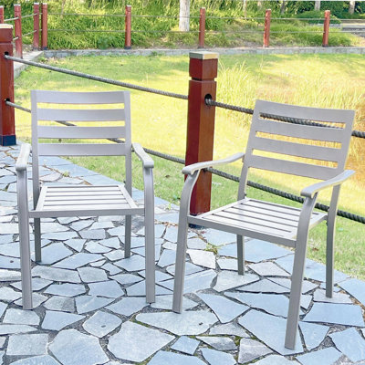 E-Coated Iron Terrace Dining Chairs – Set of 2, All-Weather Outdoor Metal Chairs in Cream