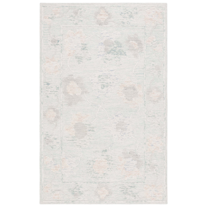 Portville Abstract Hand Tufted Wool Cotton Floral Rug in Gray/Beige, Rectangle 4' x 6'
