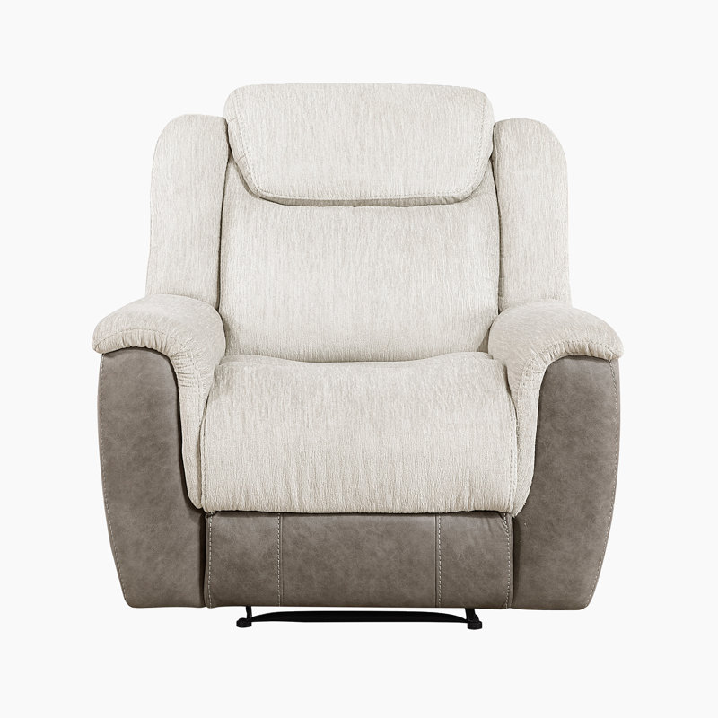 Chaise inclinable moderne et contemporaine en chenille et microfibre polie Walden de 40 po avec revêtement bicolore, siège à ressorts ensachés et support durable