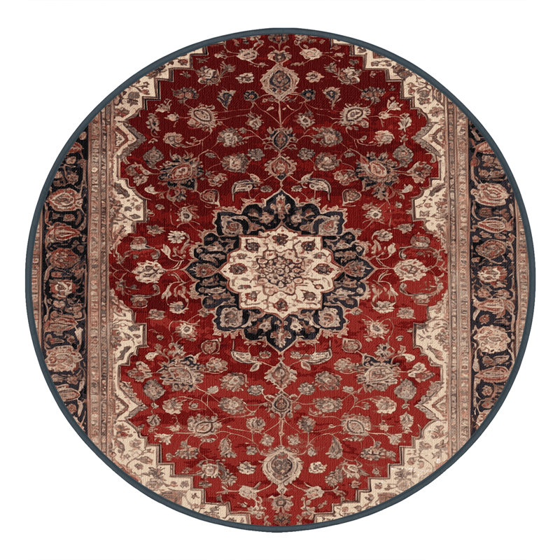 Machine Washable Persian Brown Area Rug, Round 3'