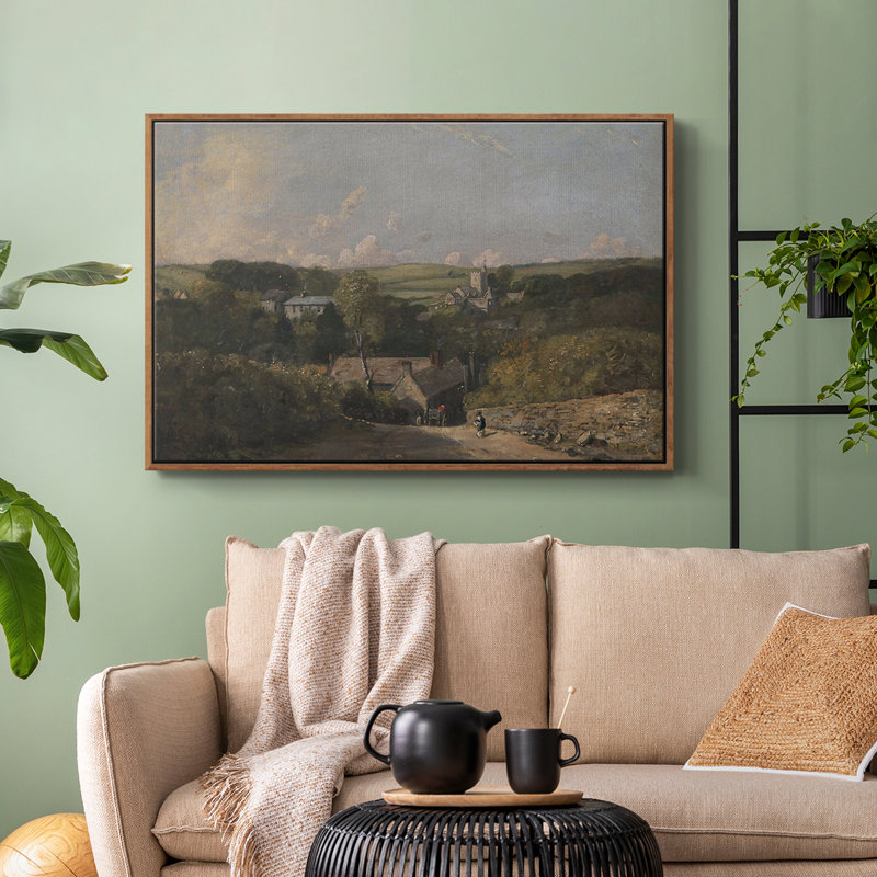 "Vintage Landscape -DXCII" sur toile, Cadre flottant noyer, H 27 po x l 41 po x P 2 po