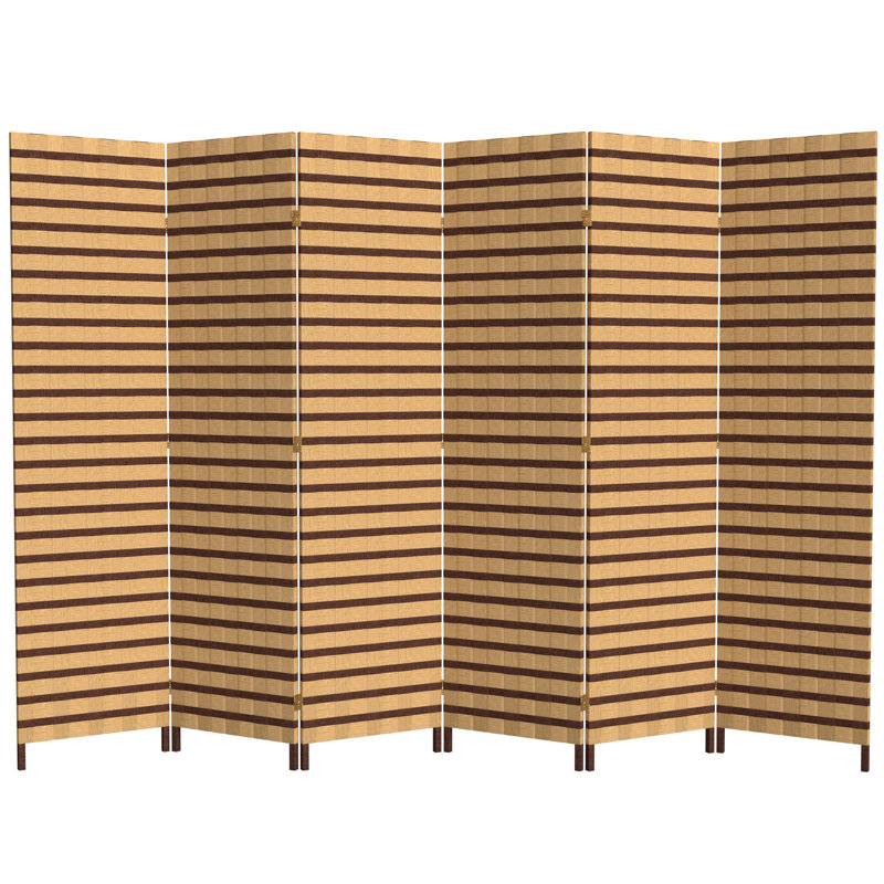 Natural Fiber Two-Tone Folding Room Divider with Spruce Frame