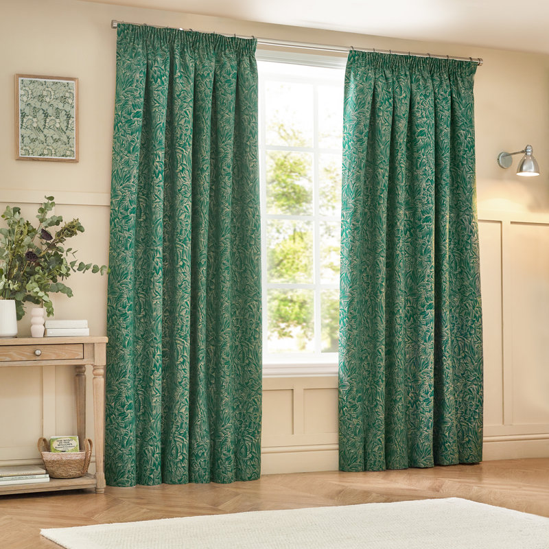 Grantley Jacquard Pencil Pleat Curtains, Green, Width 168 x Drop 229 cm