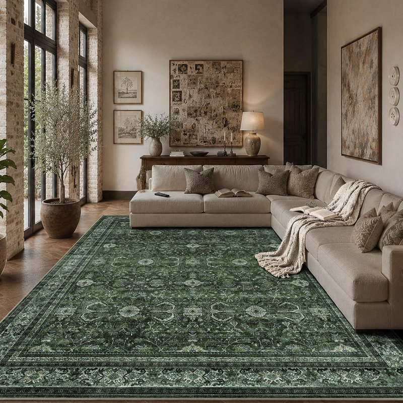 Tapis délavé lavable, antidérapant et doux, Black/Dark Blue, Rectangle 8'x10'