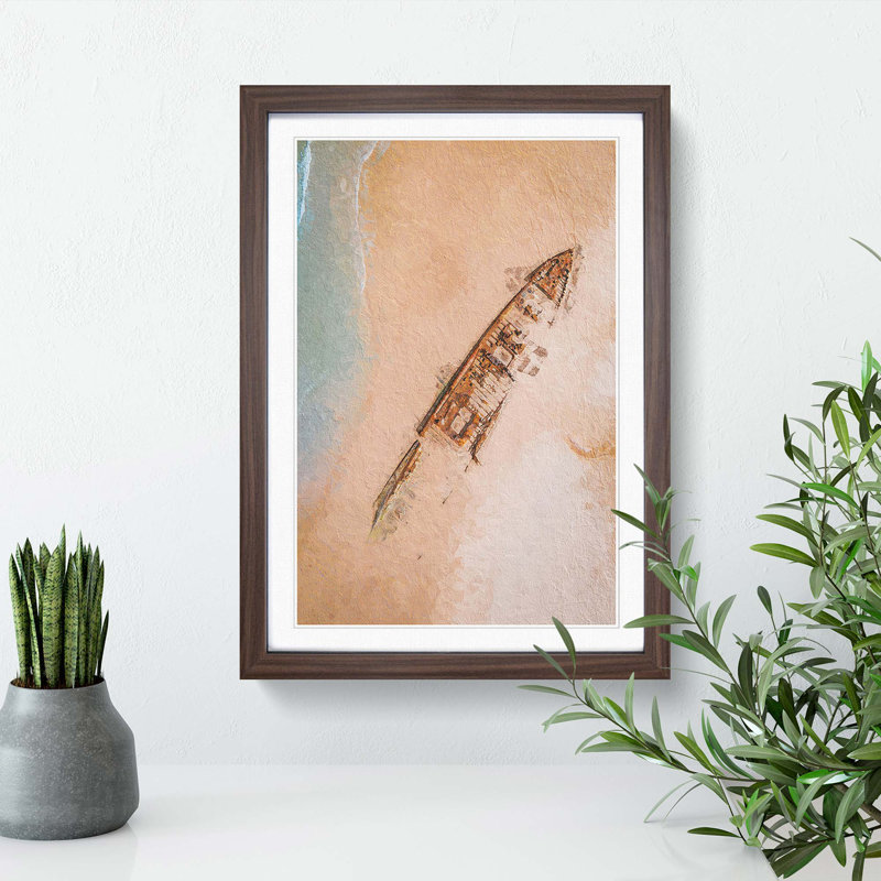 Shipwreck Beach in Australia - Picture Frame Painting Print, Walnut Framed, 65cm H x 48cm W x 2cm D