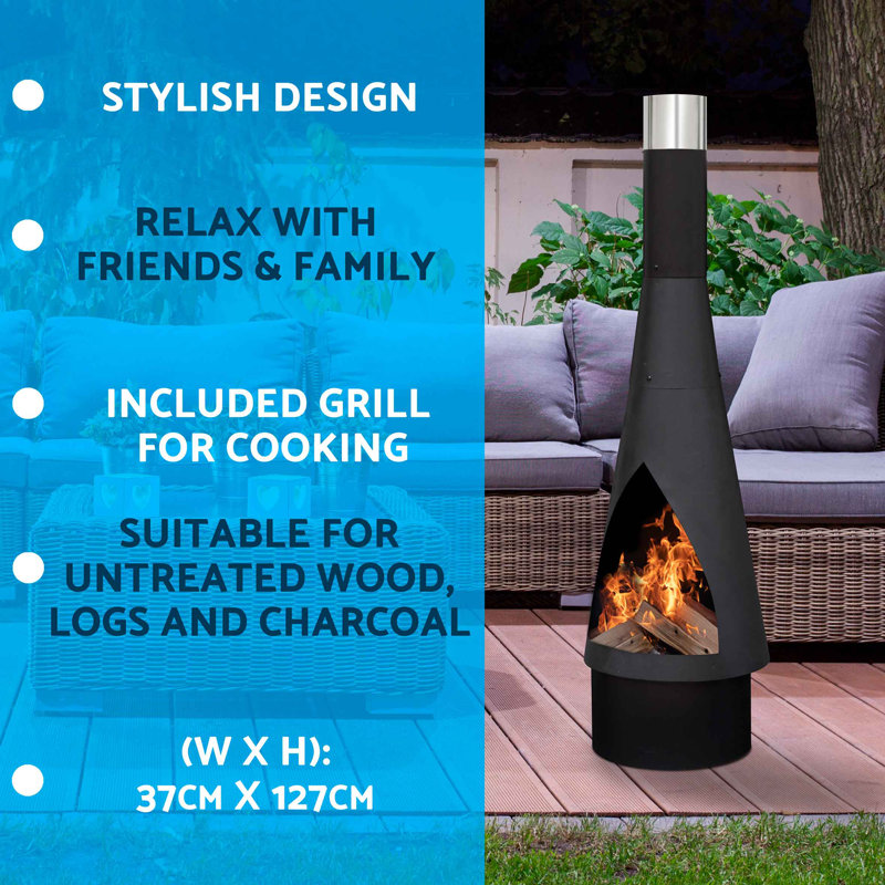 Gebler Round Steel Wood Burning Smokeless Chimnea, Black