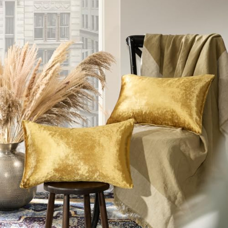 Ensemble de 2 coussins décoratifs en velours doré 12 x 20