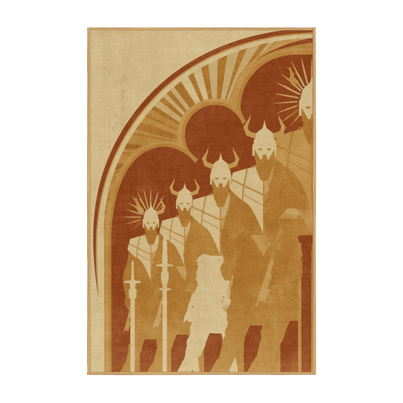 Tapis moelleux moelleux moelleux Art Deco Warriors de couleur brun foncé - reliure brun clair, 5 x 7