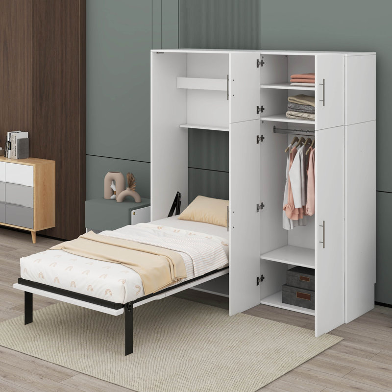 Lit escamotable Keiper avec casiers et armoires, Lit simple