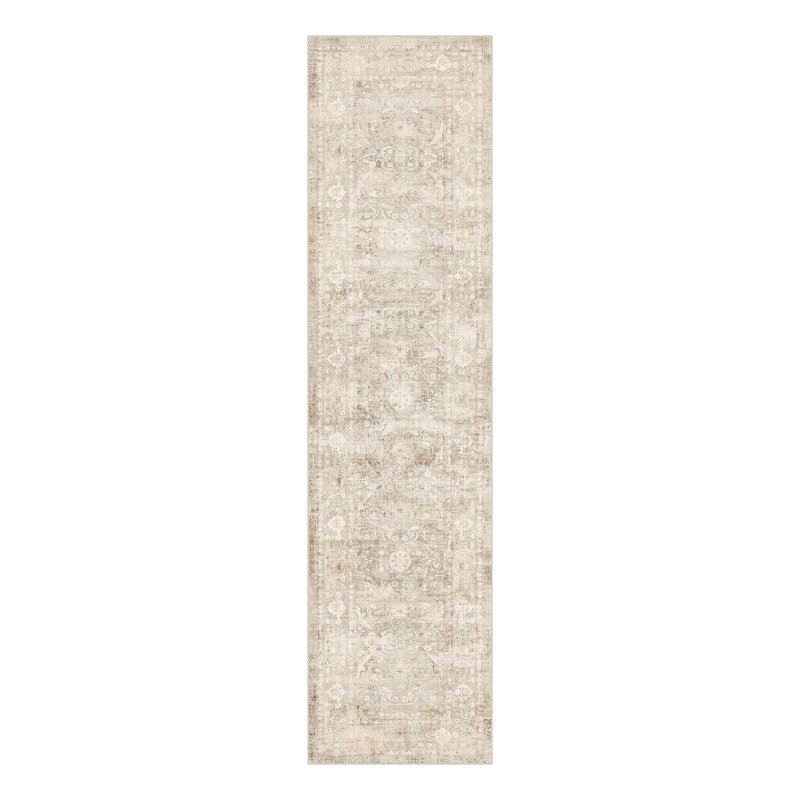 Bremerton Vintage Washable Beige Area Rug With Non-Slip Backing, Runner 2' x 8', Beige