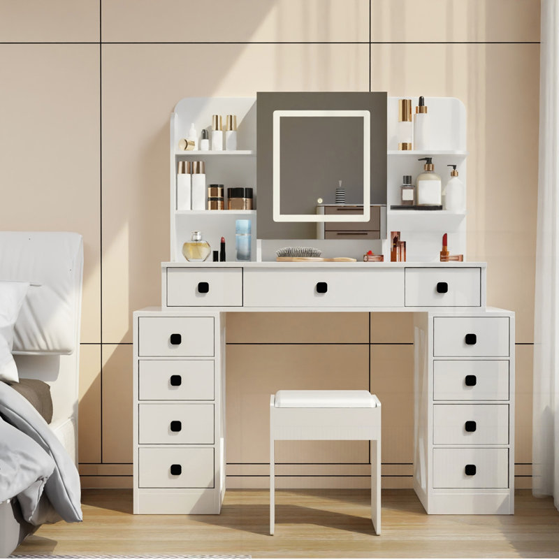 Bureau de coiffeuse avec miroir coulissant Farmhouse