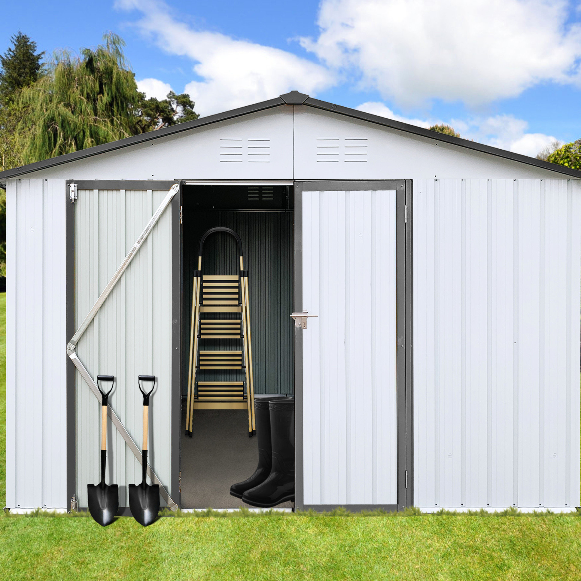 Nblvd Home Outdoor Metal Garden Shed 10Ftx12ft - Galvanized Steel Build ...
