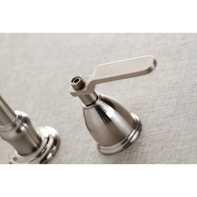 Kingston Brass Belknap Two-Handle 3-Hole Wall Mount Tub Faucet, Brushed Nickel, Lever