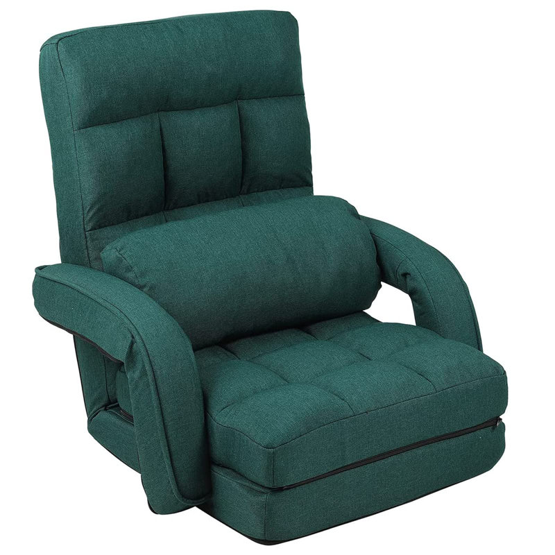 Reclining Floor Gaming Chair Foldable Chaise Lounge Game Chair For Adults With Armrest, Green