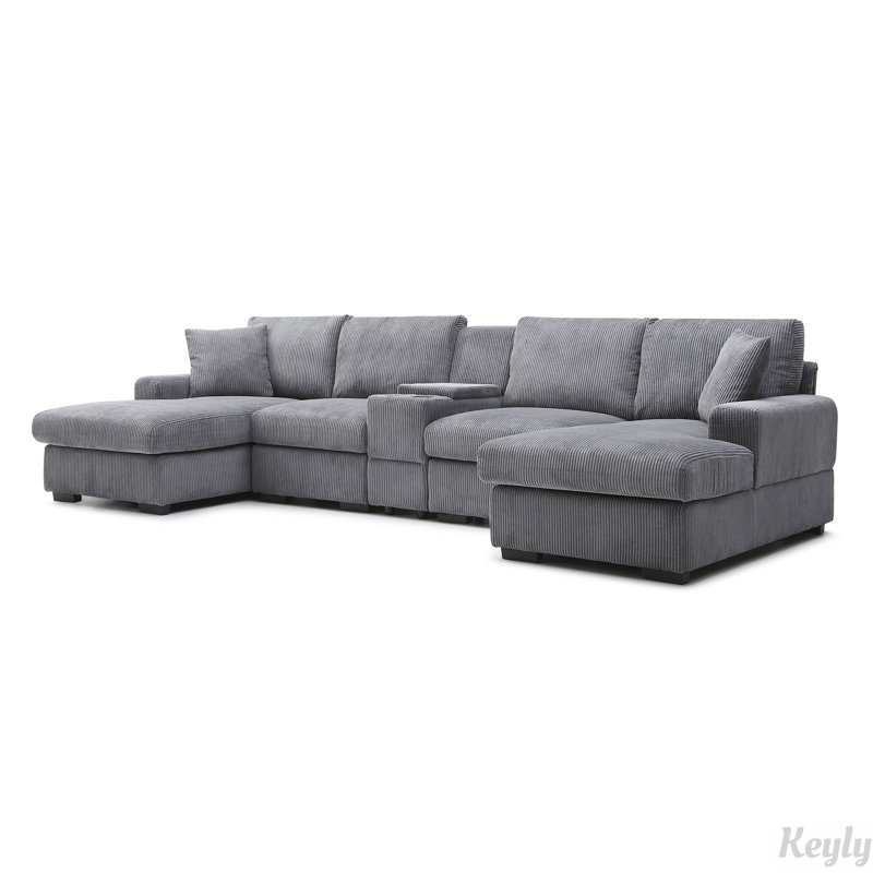 126" Oversized U Shaped Cloud Couch Sectional Sofa with Console,Cup Holder, Gray