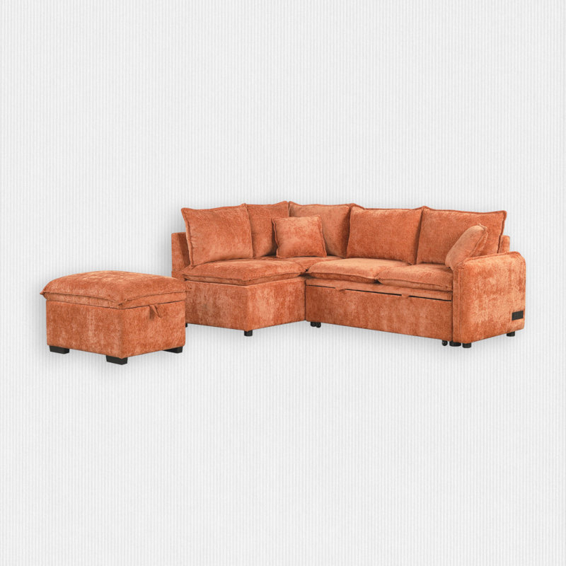 Upholstered Sectional, Orange Chenille