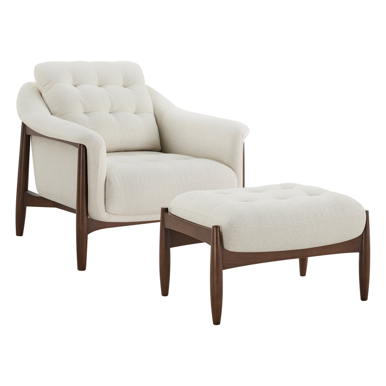 Ashford 32.7" Upholstered Armchair With Ottoman, White