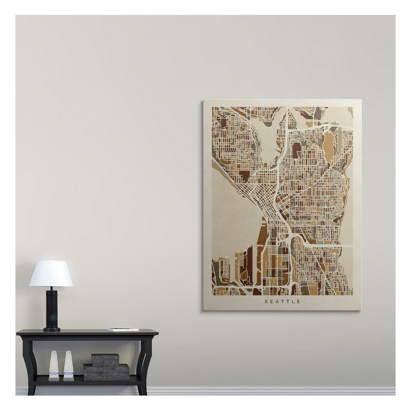«Seattle Washington Street Map» par Bellen, impression, H 36 po x l 27 po x P 1,5 po, Toile