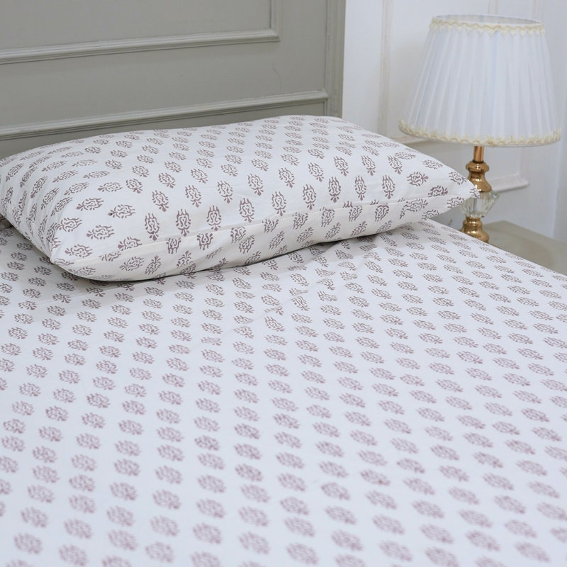 Fabdivine Pure Cotton Bedsheet Set Handcrafted Comfort with Matching Pillow Covers, Pathjad, Twin Flat Sheet, Purple Floral