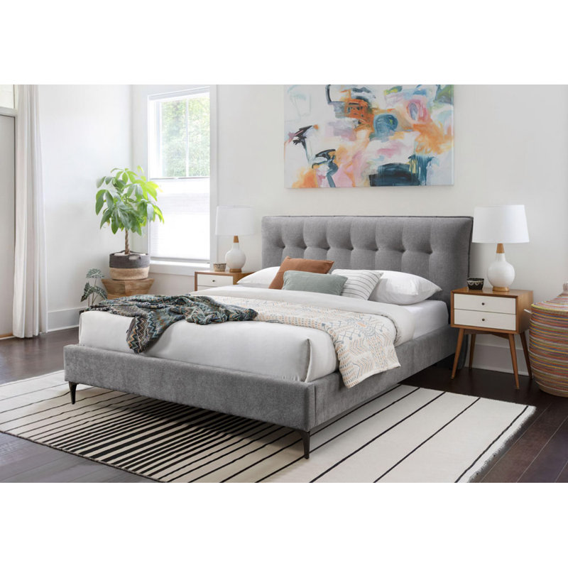 Rexsie Tufted Headboard Queen Bed, Dark Gray/Black, Queen