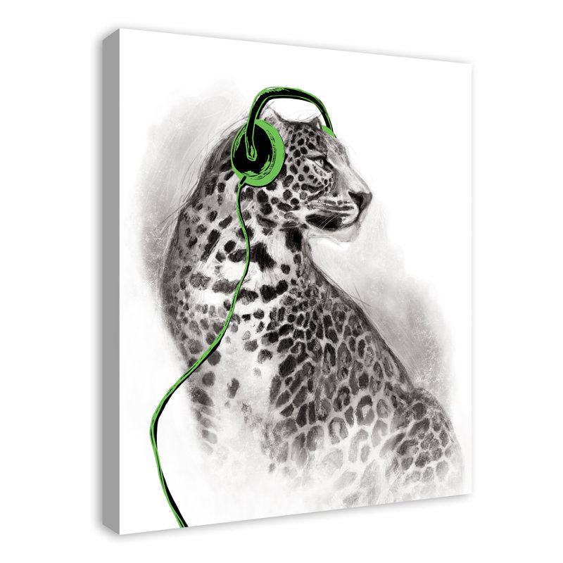 Art sur toile avec casque Leopard, H 30 po x l 24 po x P 1,25 po, Vert