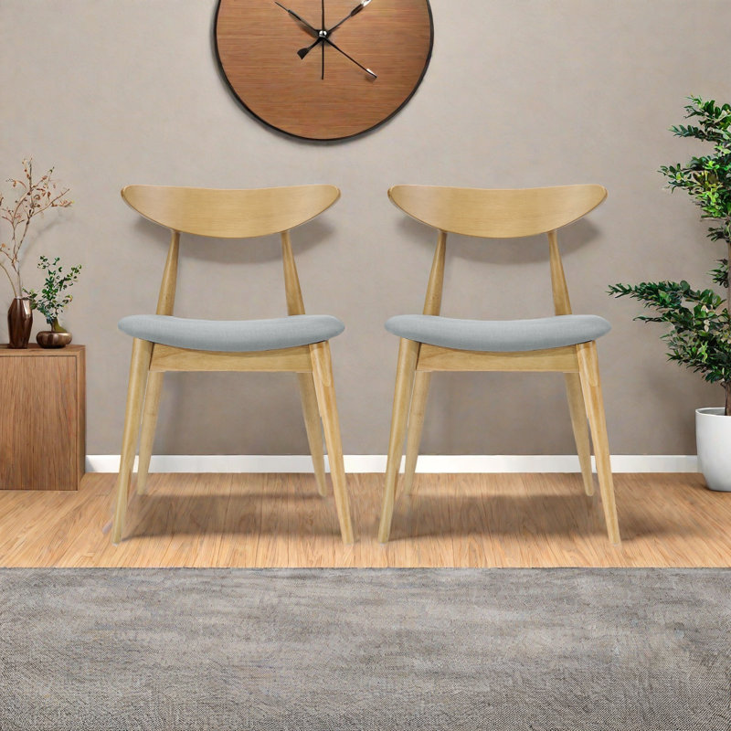 Ensemble de 2 chaises de salle à manger rétro, structure en bois d'hévéa massif avec dossier incurvé ergonomique et siège rembourré, chaises d'appoint rétro pour la cuisine, la salle à manger ou le salon