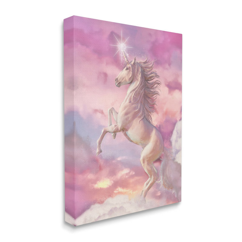 «Beautiful Sunset Unicorn Pink Clouds Fantasy Illustration» par Ziwei Li - impression, Toile tendue