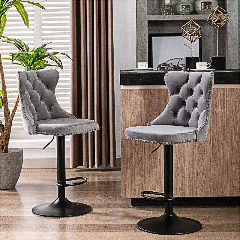 Upholstered Swivel Bar Stools Side Chairs Set Of 2, Chrome, Black
