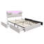 Velvet Storage Bed with 4 Drawers, Tufted Headboard with RGB LED & Charging Station, Beige/Grey, EU Double & King Size 140/160x200cm-1704104620-1704104618