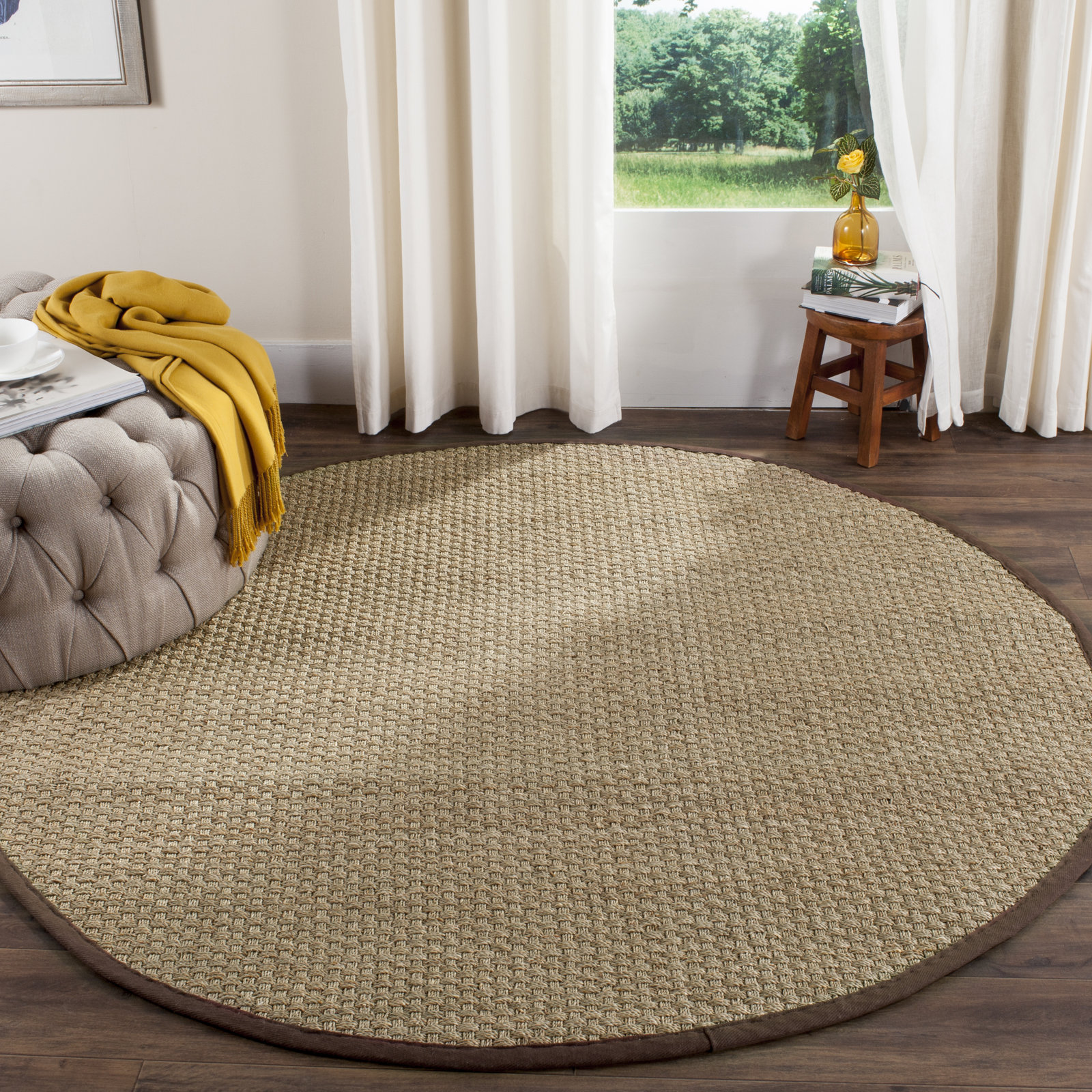 Debroh Natural Fiber Seagrass Rug, Round 6'