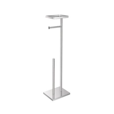 Silver 73 x 20 x 16 cm Free Standing Toilet Roll Holder with Top Storage Tray