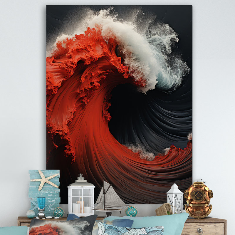 Vague rouge et blanche, merveille colorée sur toile, Toile tendue, H 32 po x l 24 po x P 1 po