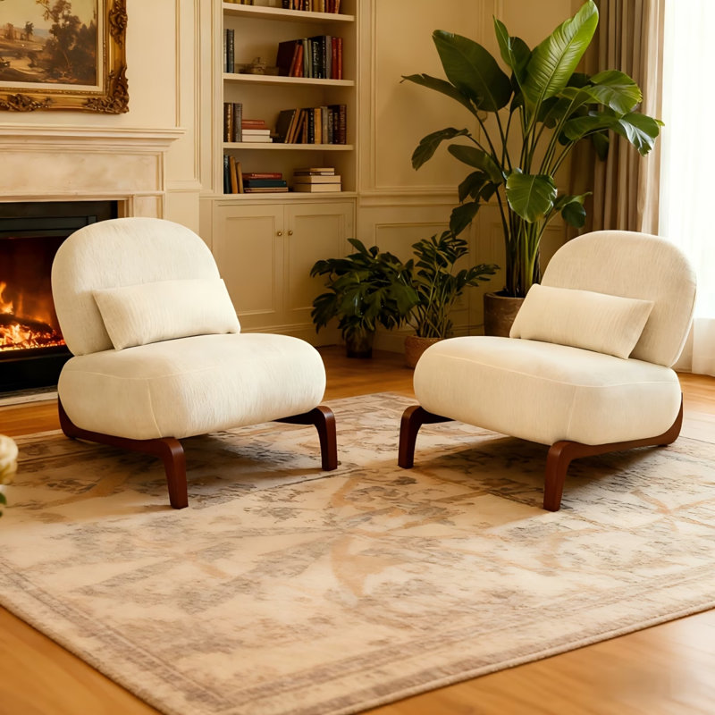 Chaises d'appoint confortables, chaises sans accoudoirs modernes en tissu et en bois pour la maison