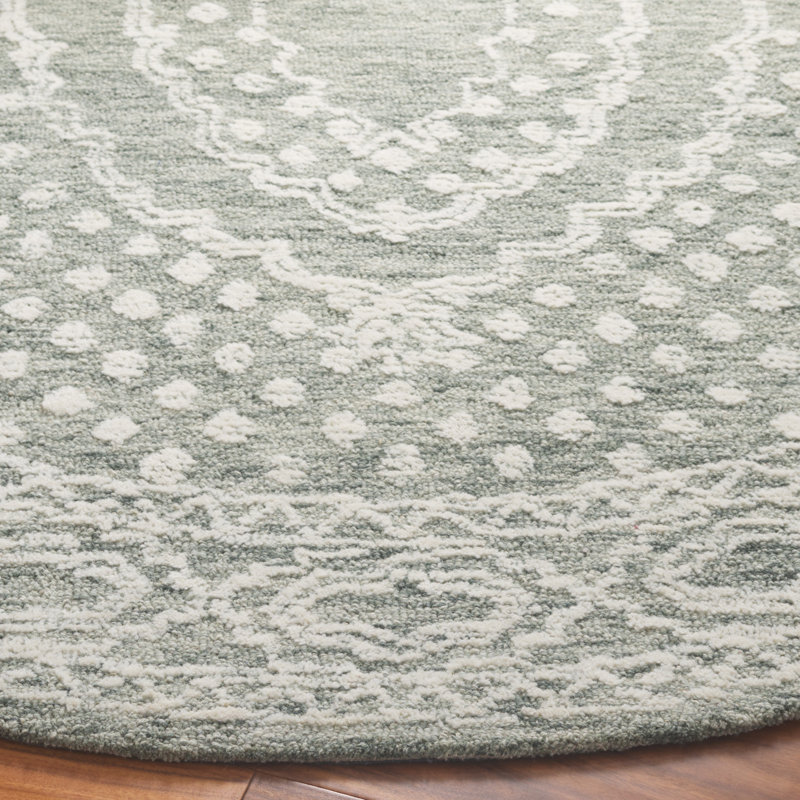Ramintas Ebony Hand Tufted Wool Cotton Oriental Rug in Ivory/Gray, Round 6'
