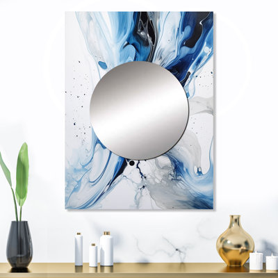 Gisella Blue and Grey Ethereal Elixir I - Abstract Large Wall Mirror, Modern Unique Mirror, Printed Metal Art