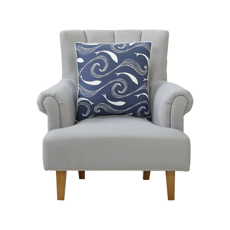 Coussin Waves and Fish, Blue/White Abstract 2