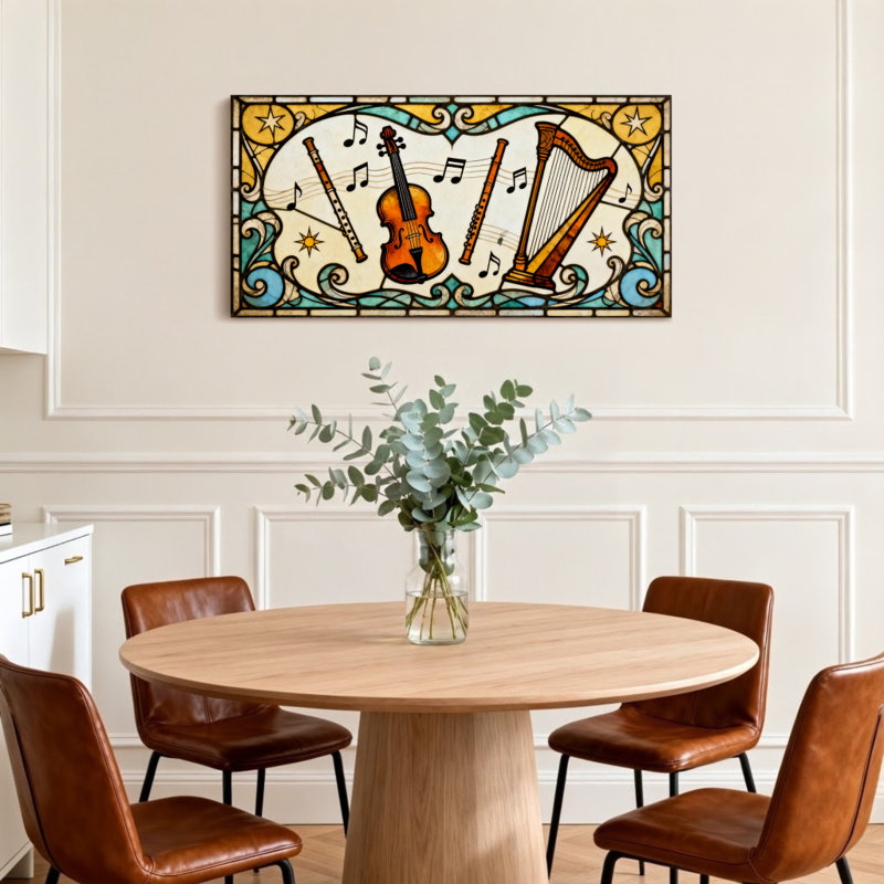 Fashion Musical Instruments And Notes Artwork, 20" H x 40" W