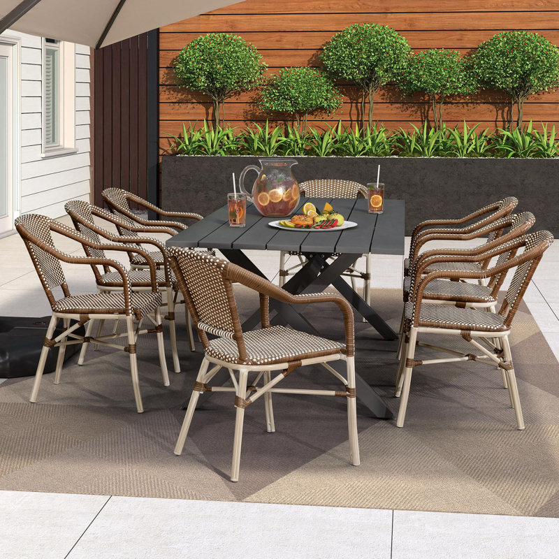  Dining Chair Set Of 2 Outdoor french Chairs With Hand-Woven Aluminum Wicker Rattan, Brown
