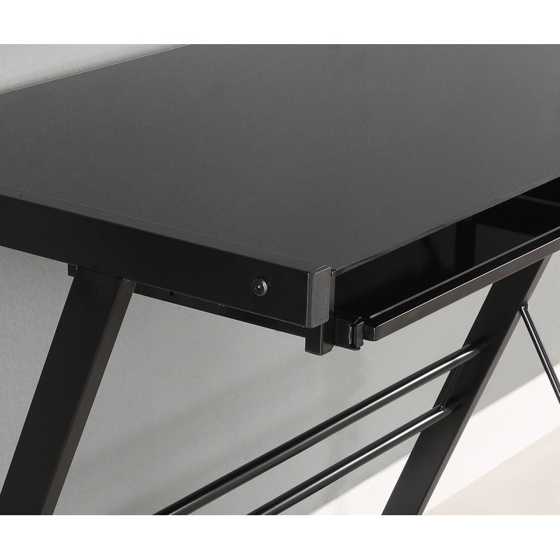 Bryanna Glass Top Metal Base Computer Desk, Black
