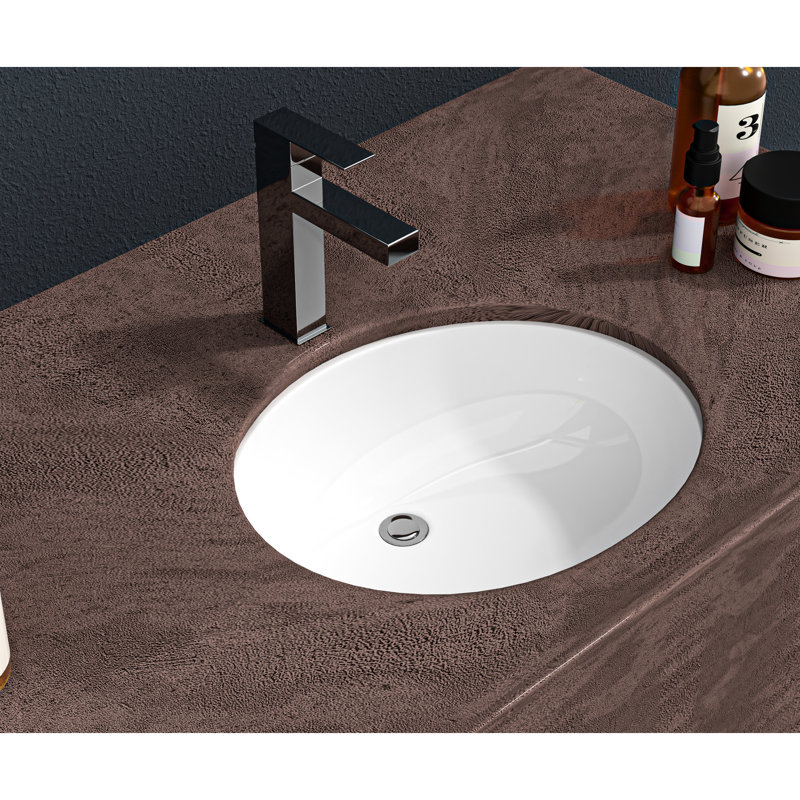 19X16x8 Inch Ceramic Undermount Sink With Overflow - White, Oval, Stain-, Bathroom Improvement White 19"X16", Overflow, Stain , Elegant Decoration