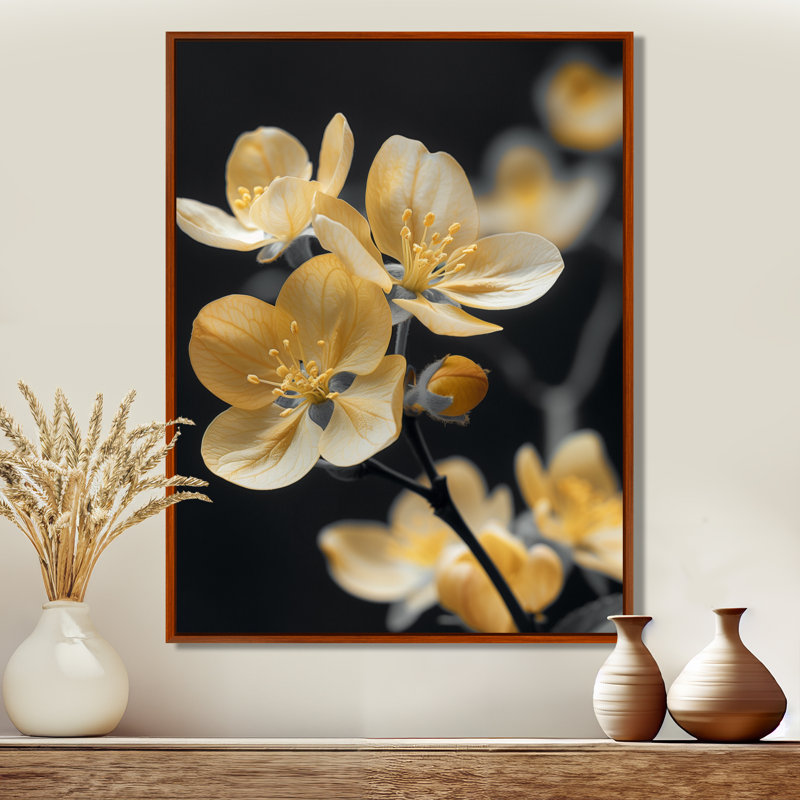 Fleur de pommier jaune «Wonders I», art mural «Apple Blossom», H 30 po x l 40 po, White Picture Framed