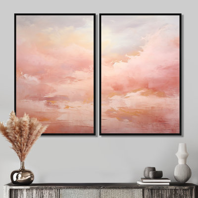 Palette, nuage rose, horizon, art mural moderne blanc
